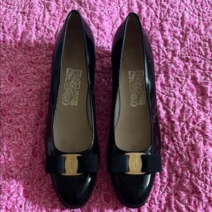 Salvatore Ferragamo Black Heels with Gold Accent